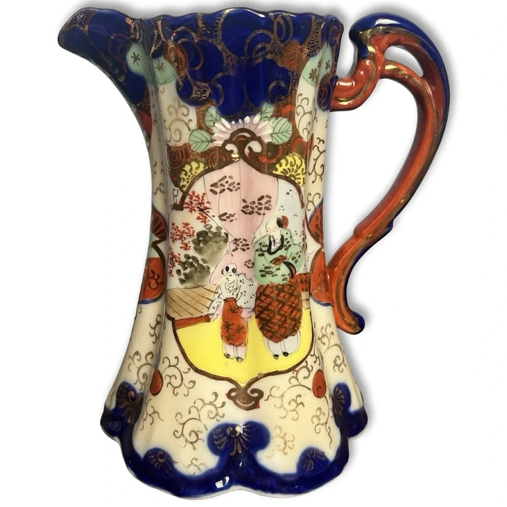 Antique‎ Japanese Imari Meiji Ewer Pitcher Chinoiserie Figures No Lid Blue Red